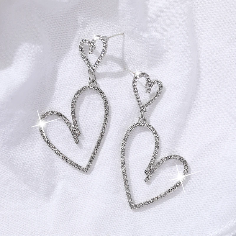 Золотые и серебряные серьги-сердечки в корейском стиле с кристаллами для женщин, новые модные ювелирные изделия Oorbellen Brincos Изображение 1