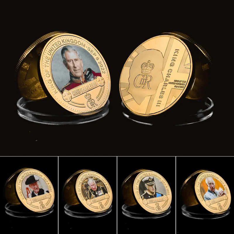 Король Англии Карл III Позолоченный Набор Памятных монет UK Royal Challenge Coins Брелок Сувенир Ремесленный Подарок для Него Изображение 1