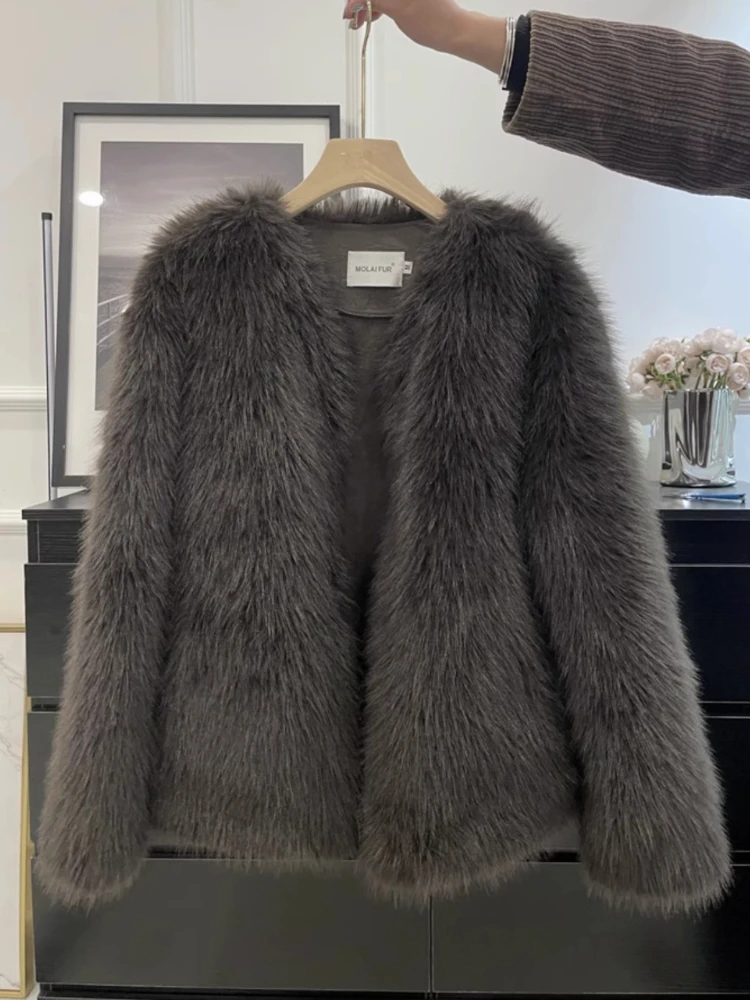 Модная экологичная шуба для женщин 2023, осень-зима, Новая высококачественная куртка из искусственного меха лисы, плюшевая куртка для пригородных поездок Изображение 1