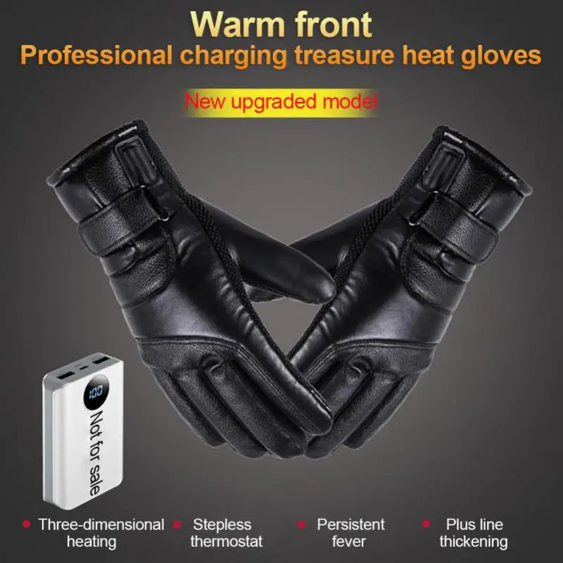 Мужские перчатки с подогревом, перезаряжаемая USB-грелка для рук, Перчатки с электрическим подогревом, Зимние велосипедные велосипедные перчатки с сенсорным экраном, ветрозащитные Изображение 1