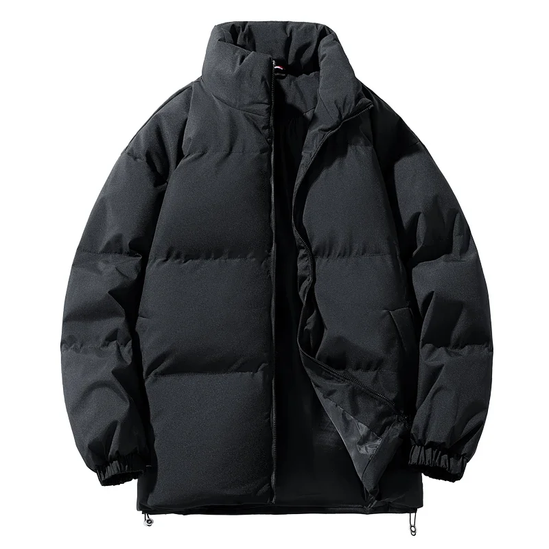 Новая однотонная мужская куртка со стоячим воротником на молнии, теплая утолщенная хлопчатобумажная куртка, пальто для влюбленных, мужские зимние мужские пальто, мужская одежда Изображение 1