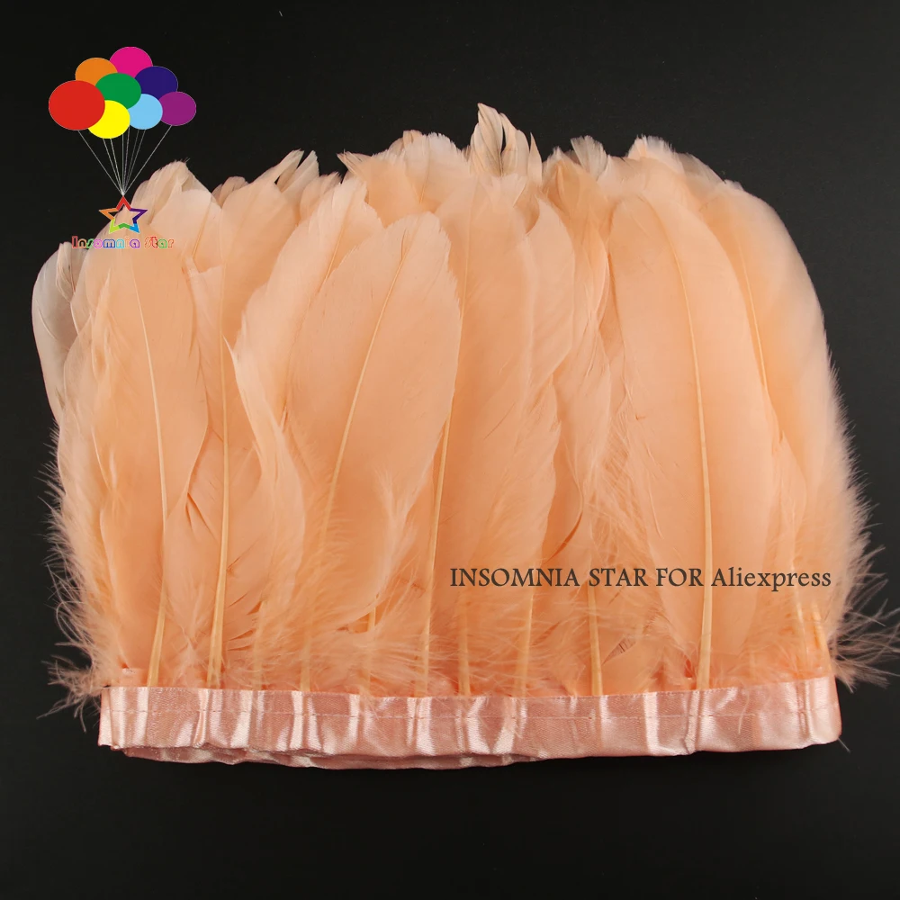 Окрашенная отделка из розового гусиного пера в виде ракушки, 2 метра / лот, ленты высотой 15-20 см с бахромой Изображение 1