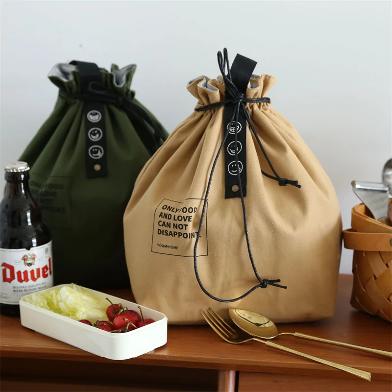 Переносная холщовая сумка для ланча, коробка для Бенто, сумка для пикника, контейнер для ужина, Школьная сумка для хранения свежих продуктов, тоут 2# Изображение 1