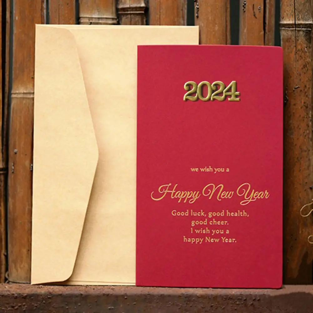 Поздравительная открытка 2024 года, Набор открыток с благословением на Китайский Новый год, 10 Винтажных Золотых открыток с конвертами, Элегантный 2024 Год Дракона Изображение 1