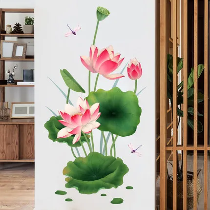 3D Наклейки на стену в виде Лотоса, Цветы, декор домашнего офиса в китайском стиле, Художественная роспись для гостиной, сделай САМ, плакаты для декора комнаты для подростков, обои Изображение 2