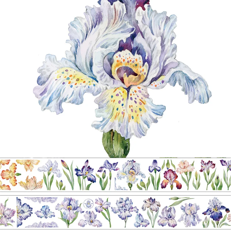 5-метровый рулон новой декоративной наклейки Iris Flower Journal Фиолетовая цветочная лента Washi PET Изображение 2