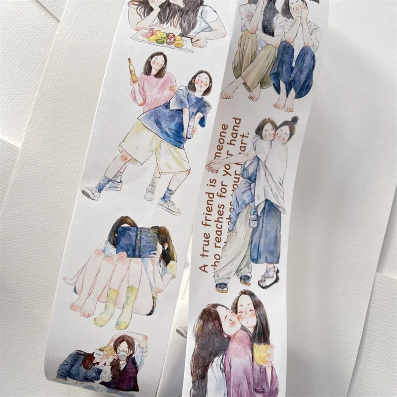 #A8 6 см x 5 м Ленты для скрапбукинга Sisters Girl Washi PET, винтажный материал для ведения журналов, клейкие наклейки, товары для рукоделия Papeleria Изображение 2