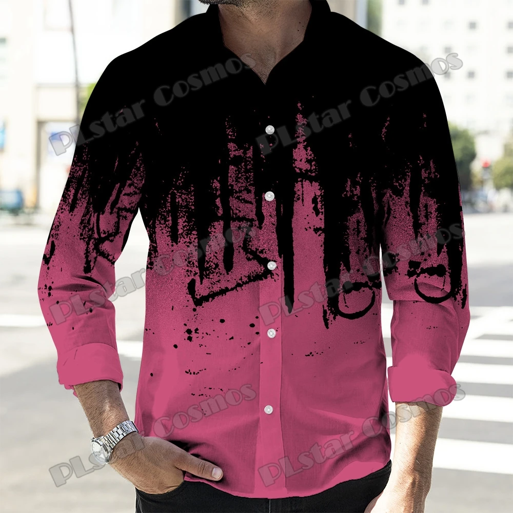PLstar Cosmos, граффити, черно-красный 3D принт, модные мужские рубашки на пуговицах с длинным рукавом, весенняя повседневная рубашка с лацканами CXS36 Изображение 2