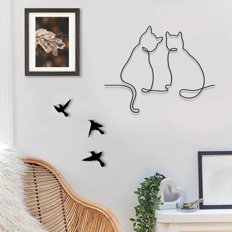 Декор стен с металлическими кошками, Искусство на стенах с кошками, Искусство на металлических стенах, Минималистичный декор стен в комнате и гостиной Изображение 2
