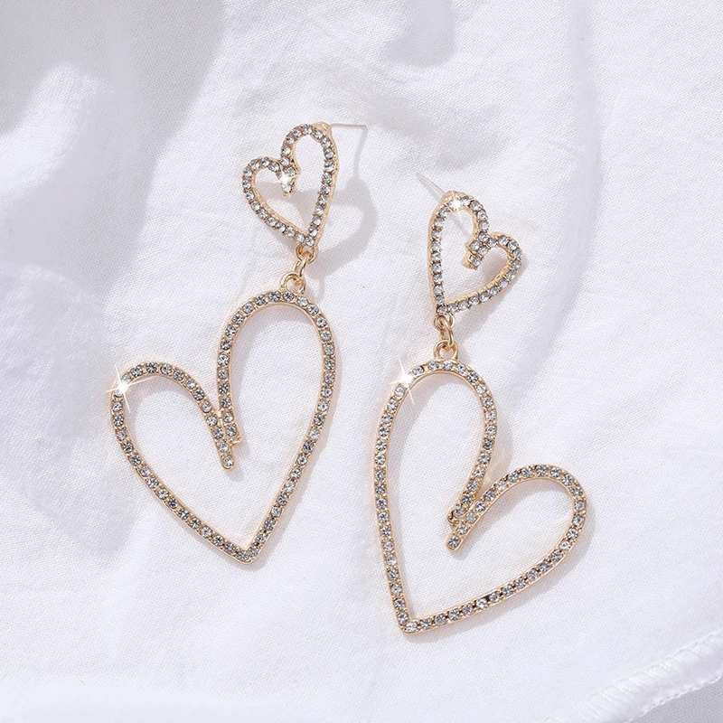 Золотые и серебряные серьги-сердечки в корейском стиле с кристаллами для женщин, новые модные ювелирные изделия Oorbellen Brincos Изображение 2
