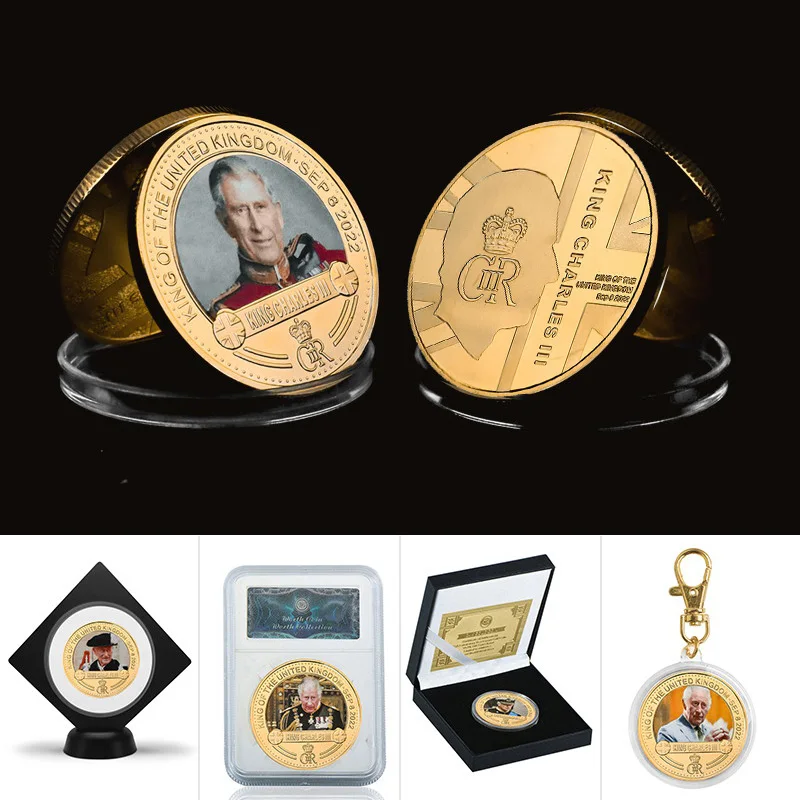 Король Англии Карл III Позолоченный Набор Памятных монет UK Royal Challenge Coins Брелок Сувенир Ремесленный Подарок для Него Изображение 2