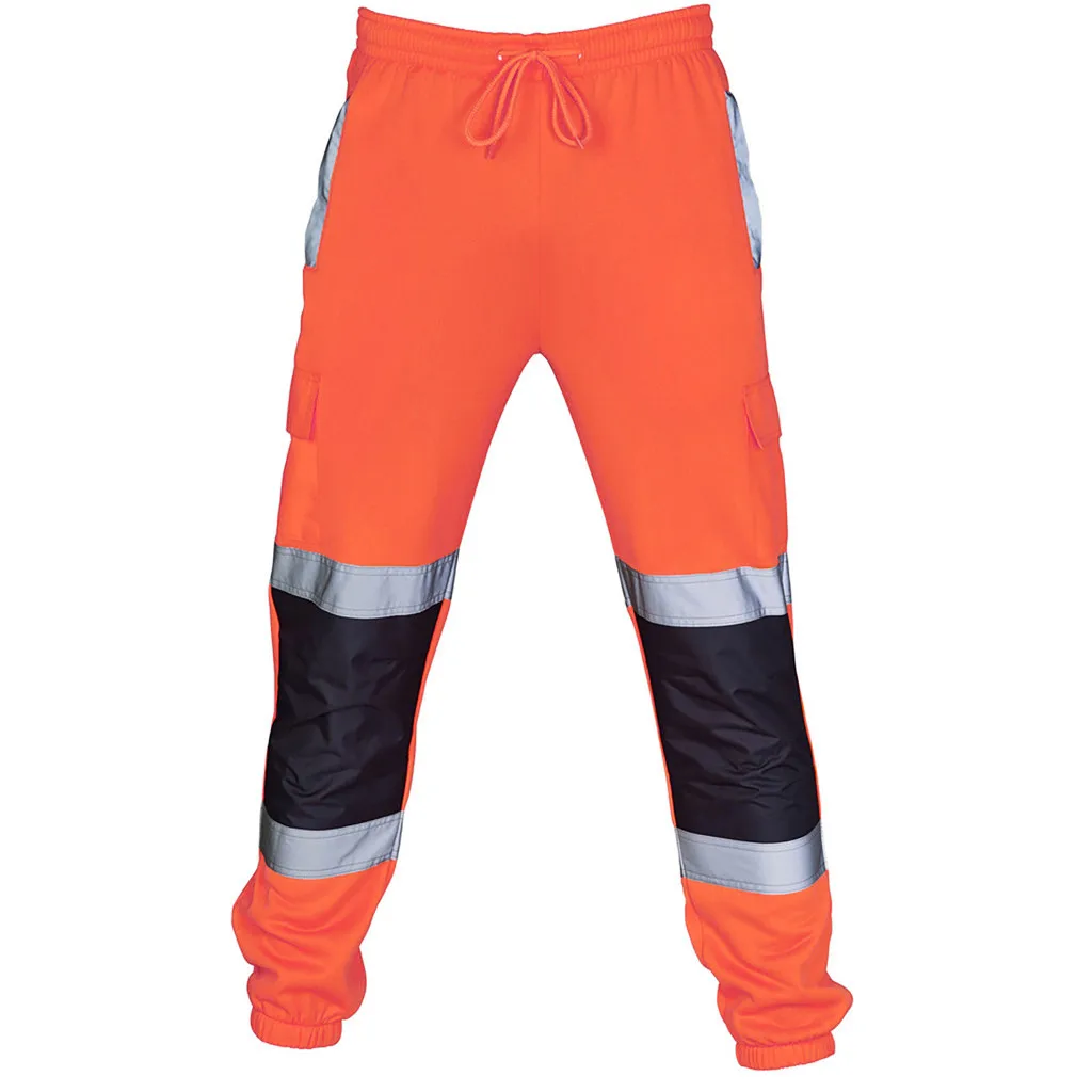 Мужские брюки, повседневные брюки из светоотражающего флиса, санитарная униформа в полоску, низ брюк для обеспечения безопасности труда с высокой видимостью Изображение 2