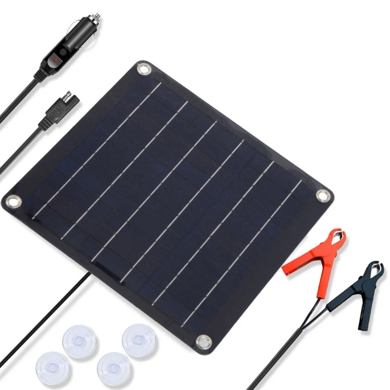 Солнечная панель мощностью 10 Вт 12 В, Портативная солнечная батарея и держатель для обслуживания с вилкой от прикуривателя Изображение 2