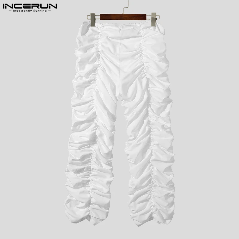 INCERUN 2023 Мужские Панталоны в Американском стиле, Забавные Дизайнерские Брюки С завязками, Повседневные Стильные Мужские Однотонные Плиссированные Длинные Брюки S-5XL Изображение 3