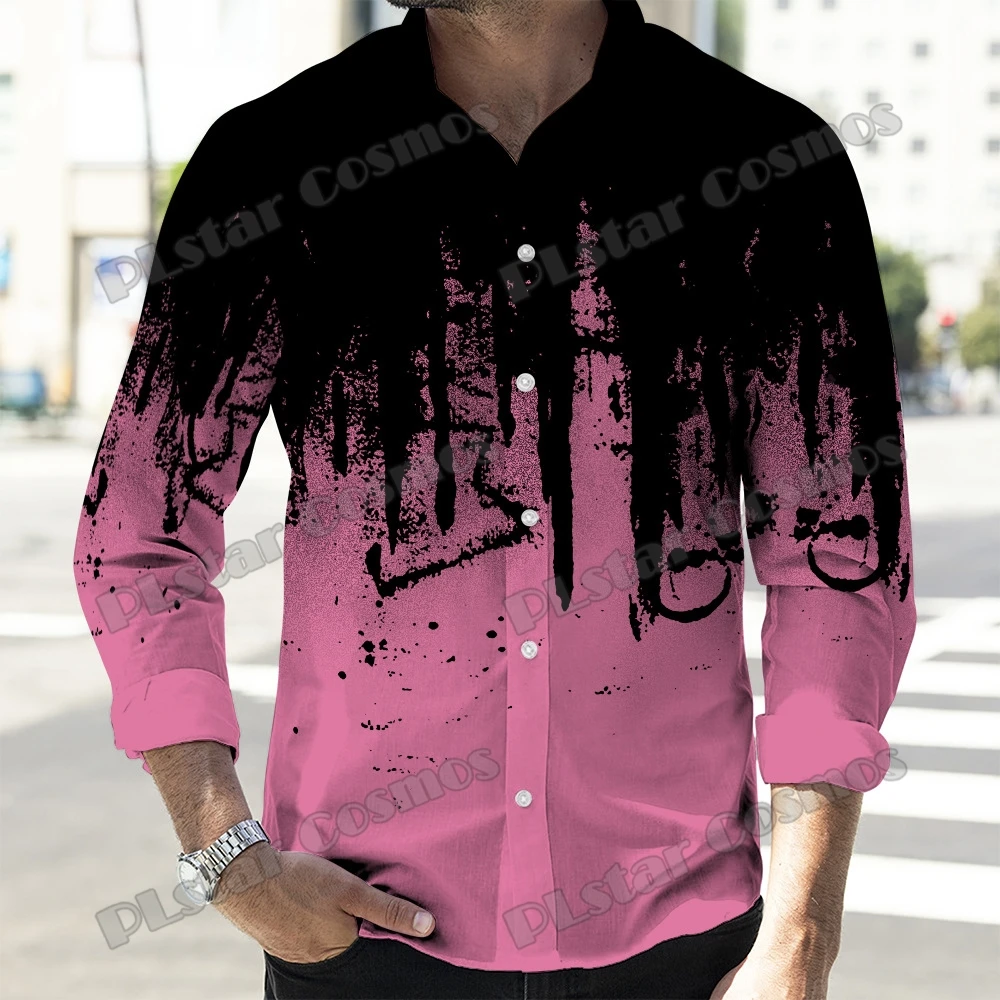 PLstar Cosmos, граффити, черно-красный 3D принт, модные мужские рубашки на пуговицах с длинным рукавом, весенняя повседневная рубашка с лацканами CXS36 Изображение 3