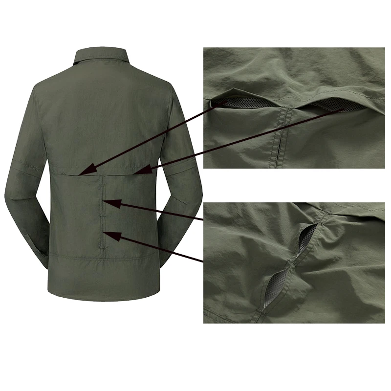 TRVLWEGO Мужская Тактическая одежда, Боевая рубашка и брюки для рыбалки, Треккинг, Кемпинг, Защита от ультрафиолета на открытом воздухе, Быстросохнущий Съемный комплект Изображение 3