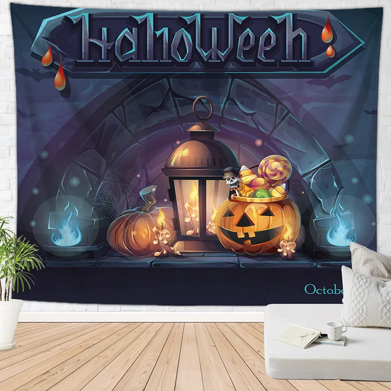 Атмосфера ужасов Хэллоуина, Тыквенный замок, гобелен, украшение вечеринки, фоновая ткань, украшение спальни, внешняя подвесная ткань Изображение 3