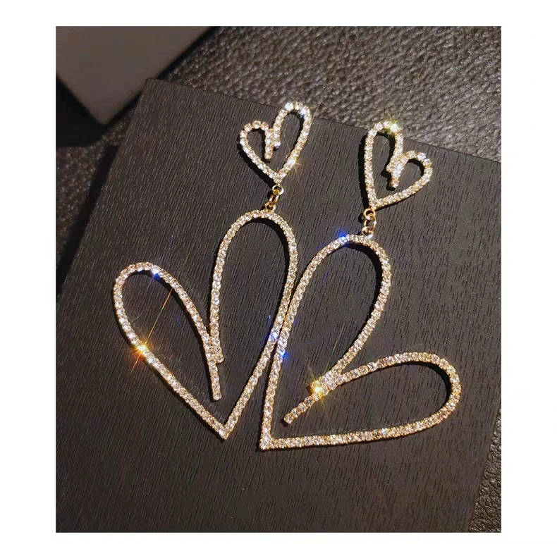 Золотые и серебряные серьги-сердечки в корейском стиле с кристаллами для женщин, новые модные ювелирные изделия Oorbellen Brincos Изображение 3