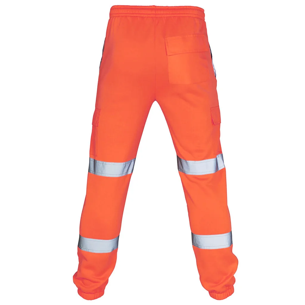 Мужские брюки, повседневные брюки из светоотражающего флиса, санитарная униформа в полоску, низ брюк для обеспечения безопасности труда с высокой видимостью Изображение 3