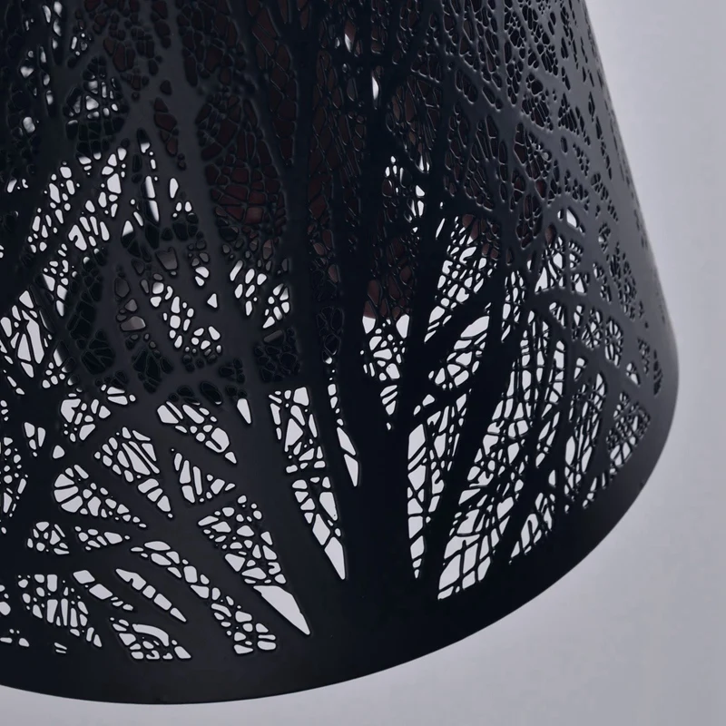 Небольшой абажур, металлический абажур в форме бочонка с рисунком деревьев для настольной люстры, настенного светильника, черный Изображение 3