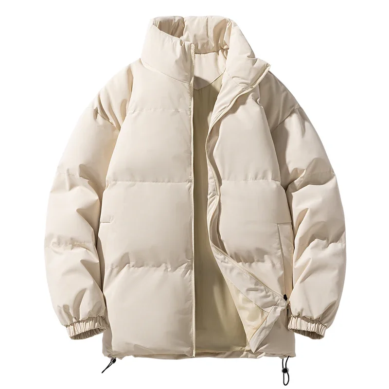 Новая однотонная мужская куртка со стоячим воротником на молнии, теплая утолщенная хлопчатобумажная куртка, пальто для влюбленных, мужские зимние мужские пальто, мужская одежда Изображение 3