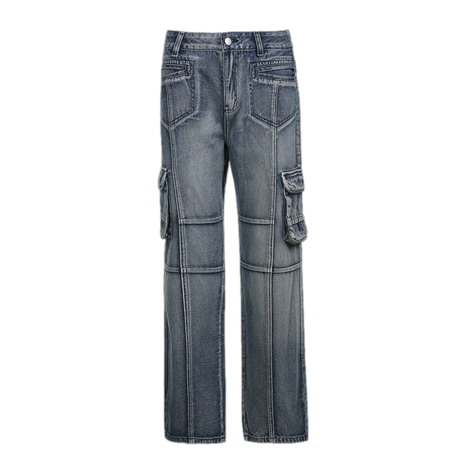 Сексуальные женские Джинсы с карманами и низкой талией Y2K 90-х, винтажные мешковатые джинсовые брюки-карго Harajuku, женские Прямые длинные брюки, уличная одежда Изображение 3