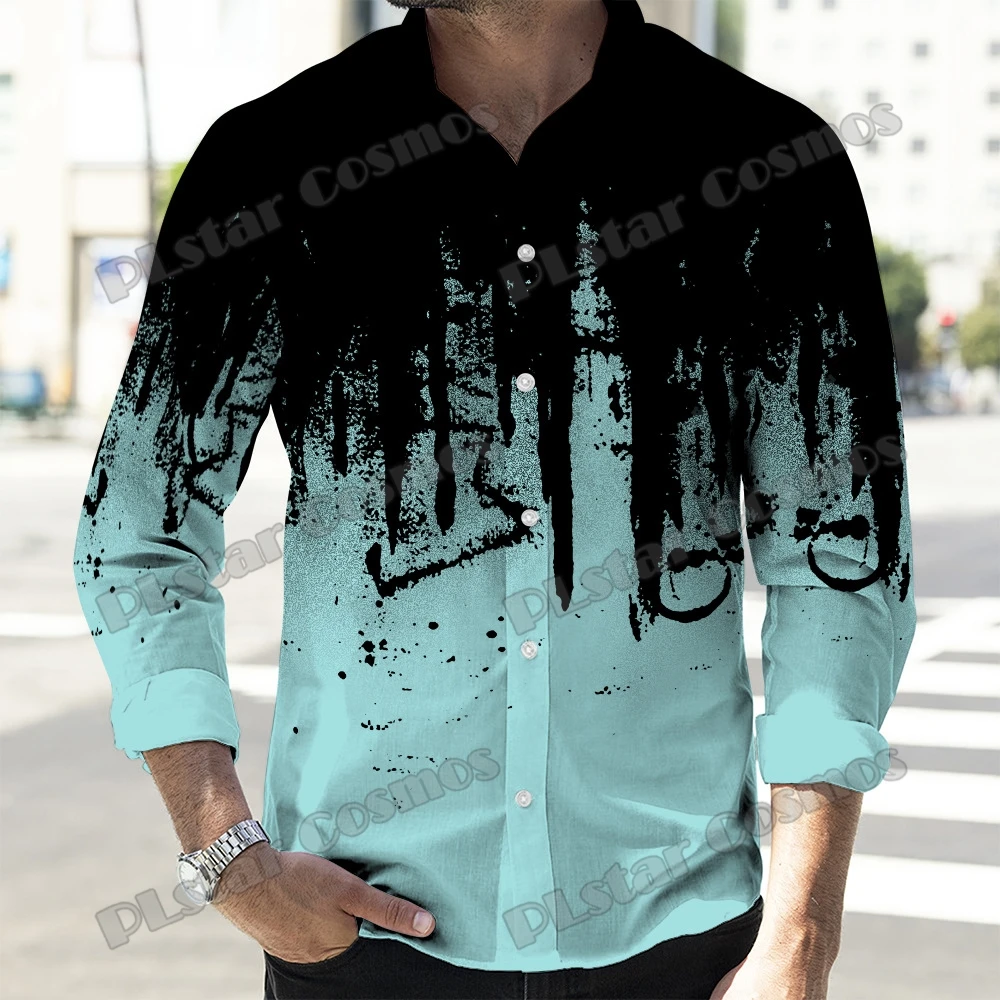 PLstar Cosmos, граффити, черно-красный 3D принт, модные мужские рубашки на пуговицах с длинным рукавом, весенняя повседневная рубашка с лацканами CXS36 Изображение 4