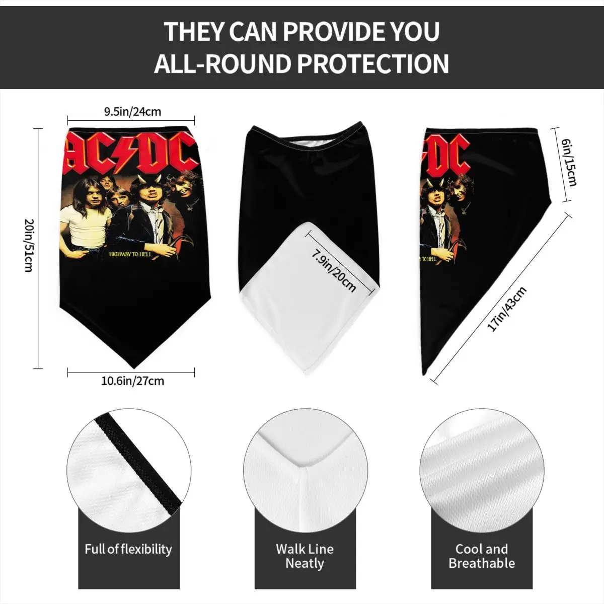 Винтажная рок-бандана AC DC, гетры для лыжного бега, мужская и женская музыкальная группа хэви-метал, маска для лица, шарф-обертка Изображение 4