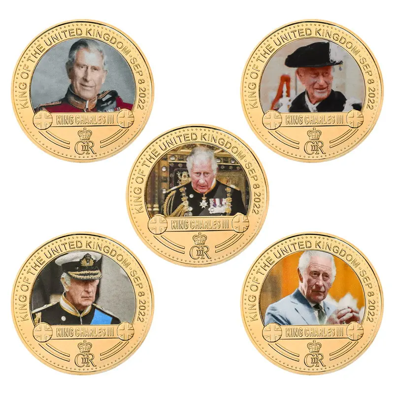 Король Англии Карл III Позолоченный Набор Памятных монет UK Royal Challenge Coins Брелок Сувенир Ремесленный Подарок для Него Изображение 4