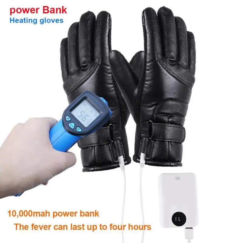Мужские перчатки с подогревом, перезаряжаемая USB-грелка для рук, Перчатки с электрическим подогревом, Зимние велосипедные велосипедные перчатки с сенсорным экраном, ветрозащитные Изображение 4