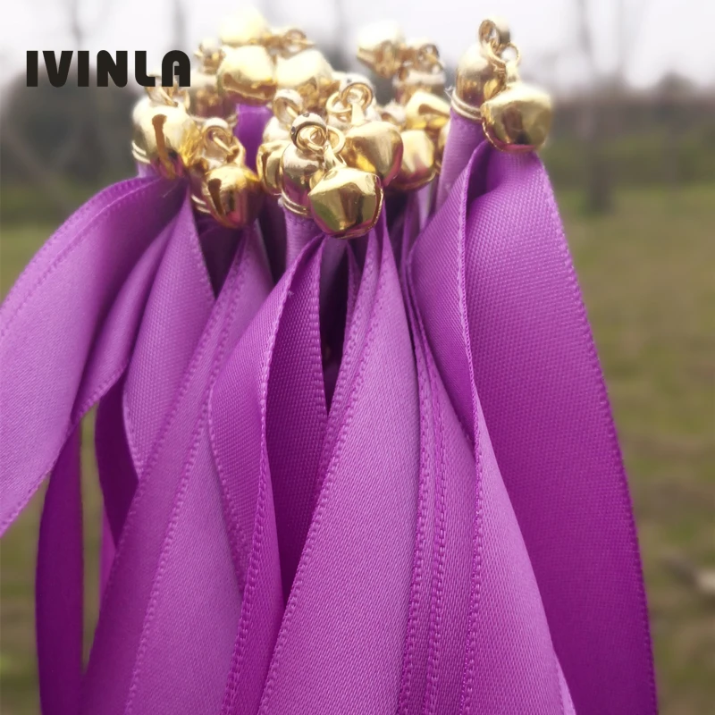 Новейшая 50 шт./лот фиолетовая свадебная лента, палочки-бенгальские огни с серебряным колокольчиком для свадебного украшения Изображение 4