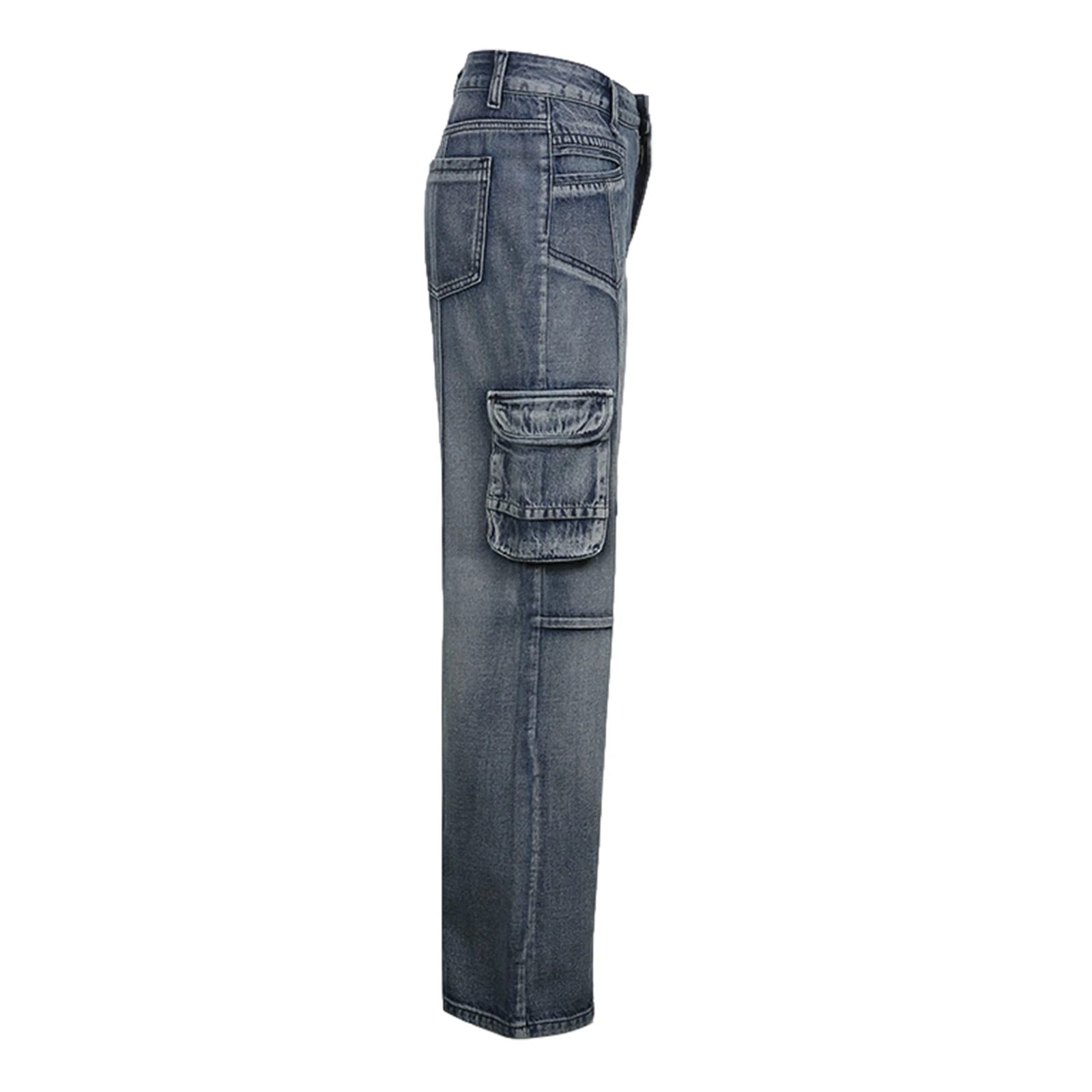 Сексуальные женские Джинсы с карманами и низкой талией Y2K 90-х, винтажные мешковатые джинсовые брюки-карго Harajuku, женские Прямые длинные брюки, уличная одежда Изображение 4