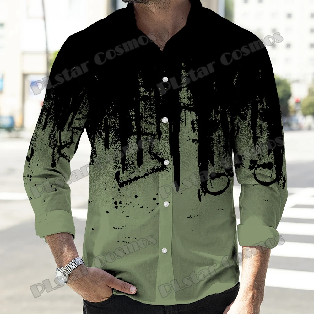 PLstar Cosmos, граффити, черно-красный 3D принт, модные мужские рубашки на пуговицах с длинным рукавом, весенняя повседневная рубашка с лацканами CXS36 Изображение 5