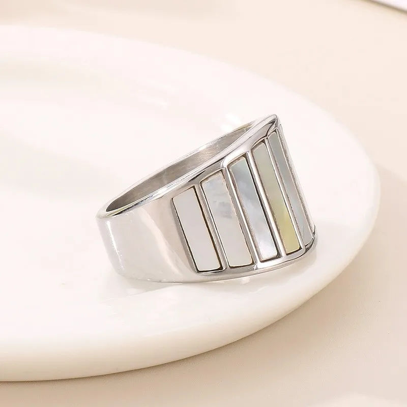 Винтажная Модная Мраморная раковина Простое Геометрическое кольцо Для женщин и девочек Изящные кольца-печатки из нержавеющей стали Геометрическое Квадратное Металлическое кольцо Изображение 5