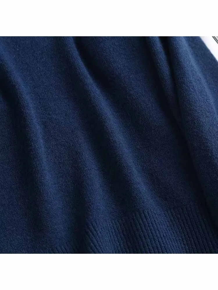 Женские Новые модные Свободные асимметричные полушерстяные повседневные вязаные свитера, винтажные женские пуловеры с высоким воротом и длинным рукавом, шикарные топы Изображение 5