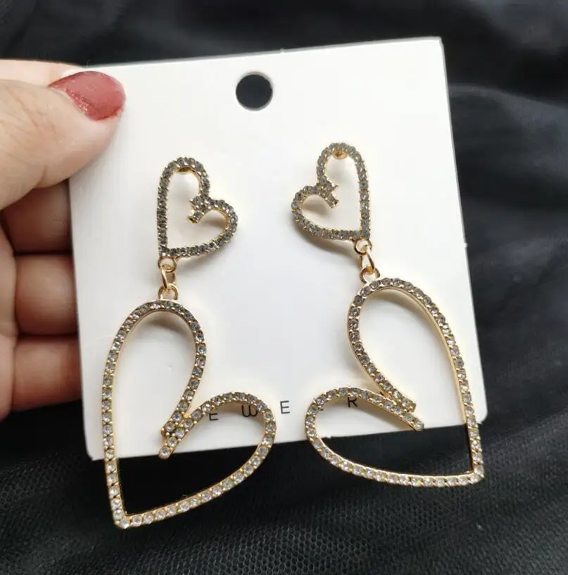 Золотые и серебряные серьги-сердечки в корейском стиле с кристаллами для женщин, новые модные ювелирные изделия Oorbellen Brincos Изображение 5