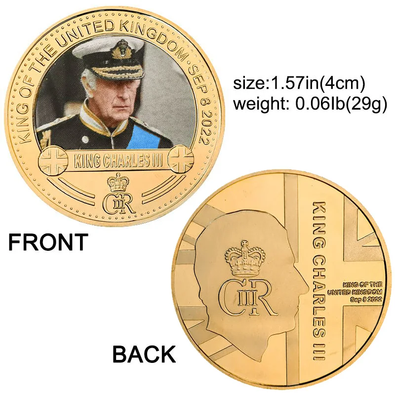 Король Англии Карл III Позолоченный Набор Памятных монет UK Royal Challenge Coins Брелок Сувенир Ремесленный Подарок для Него Изображение 5