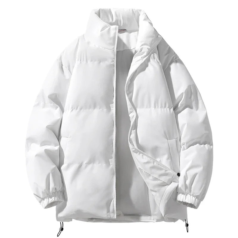 Новая однотонная мужская куртка со стоячим воротником на молнии, теплая утолщенная хлопчатобумажная куртка, пальто для влюбленных, мужские зимние мужские пальто, мужская одежда Изображение 5