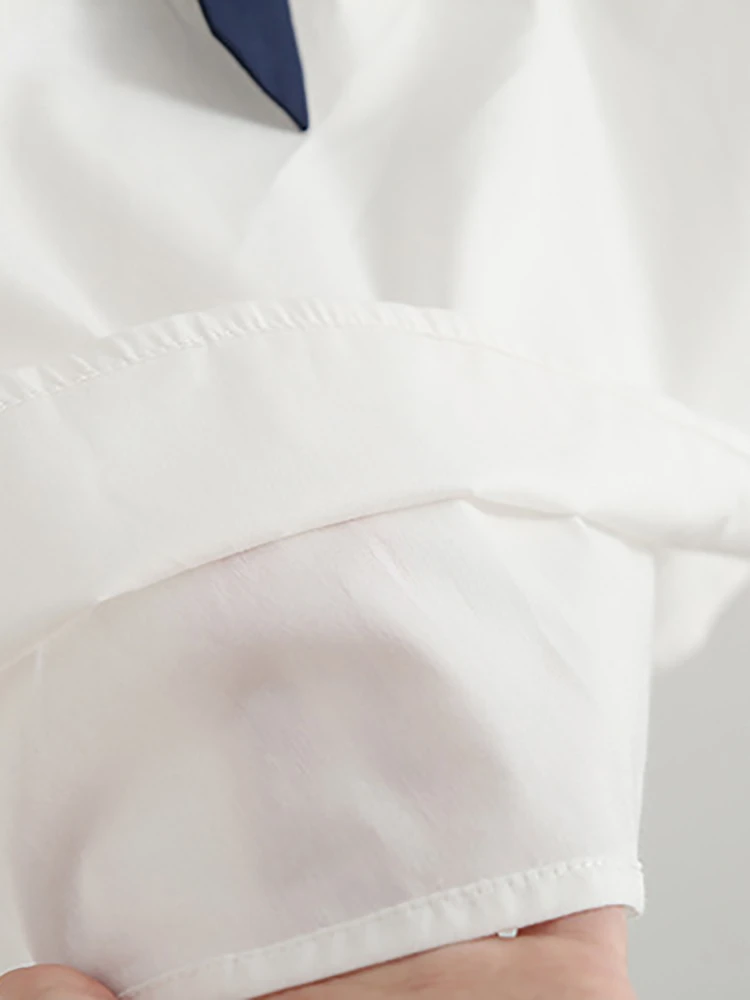 Новые летние женские хлопчатобумажные топы и блузки с матросским воротником в элегантном стиле, Свободная сине-белая темно-синяя блузка, Топы для школьной формы, Рубашки Изображение 5