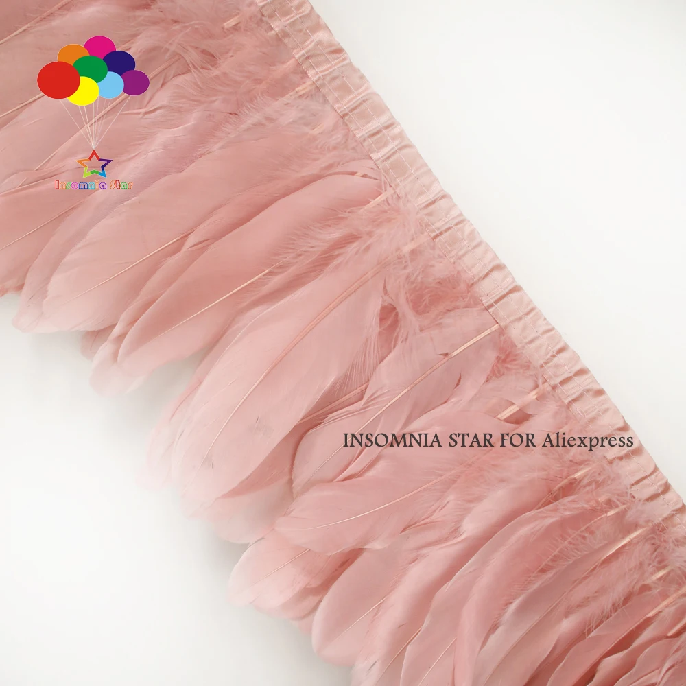 Окрашенная отделка из розового гусиного пера в виде ракушки, 2 метра / лот, ленты высотой 15-20 см с бахромой Изображение 5
