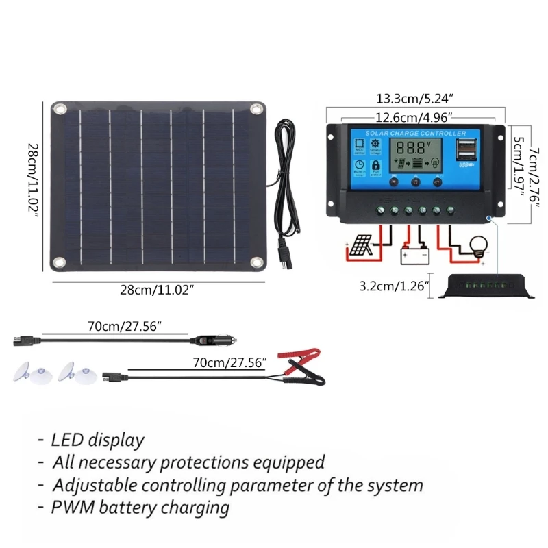 Солнечная панель мощностью 10 Вт 12 В, Портативная солнечная батарея и держатель для обслуживания с вилкой от прикуривателя Изображение 5