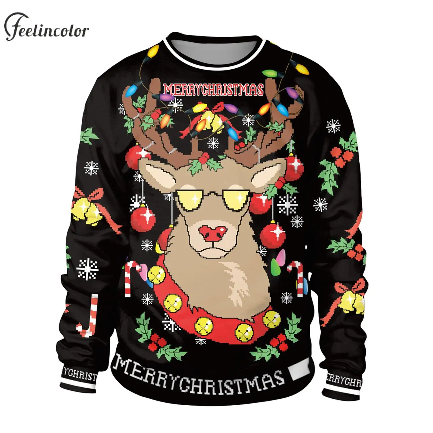 Уродливая Рождественская толстовка с 3D принтом, пуловер для пары, Мужской Рождественский пуловер с вырезом лодочкой, Женская повседневная теплая уличная одежда, Одежда большого размера Изображение 5